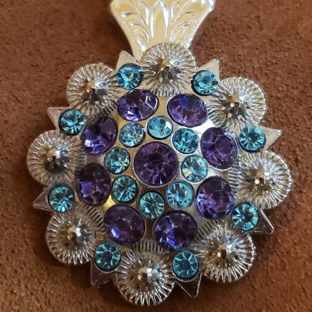 🐴 Swarovski Crystal Purple Green Concho Pendant